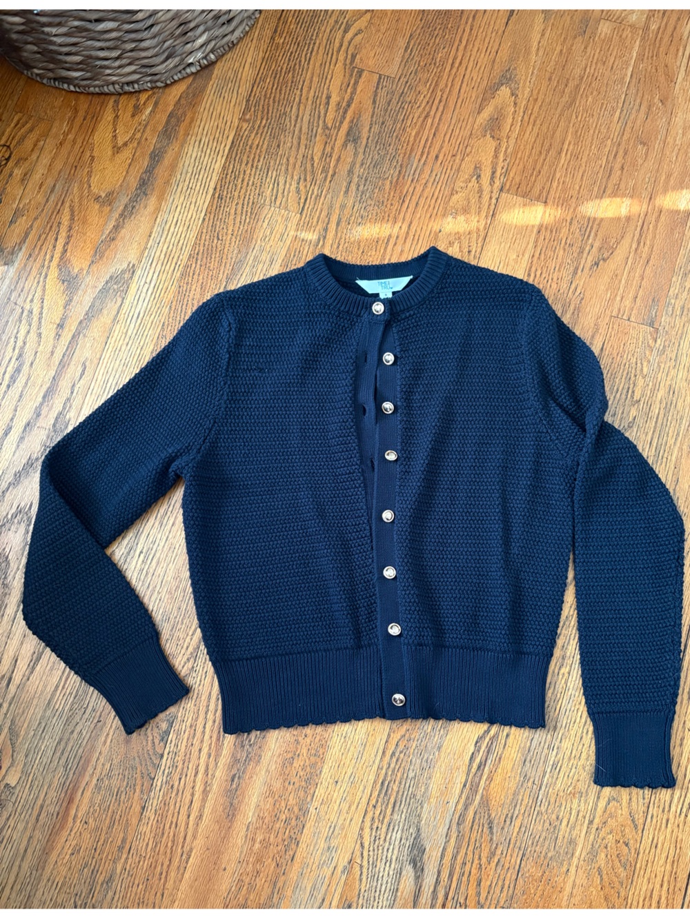 Time and Tru Navy Textured Button-Up Cardigan